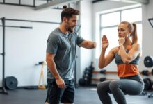 Seorang pelatih mendemonstrasikan gerakan dasar CrossFit kepada pemula dalam program CrossFit ringan aman untuk pemula