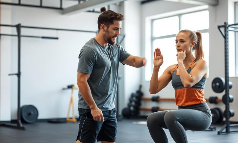 Seorang pelatih mendemonstrasikan gerakan dasar CrossFit kepada pemula dalam program CrossFit ringan aman untuk pemula